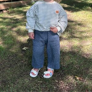 Zara Blue Striped Cotton Blend Casual Pants